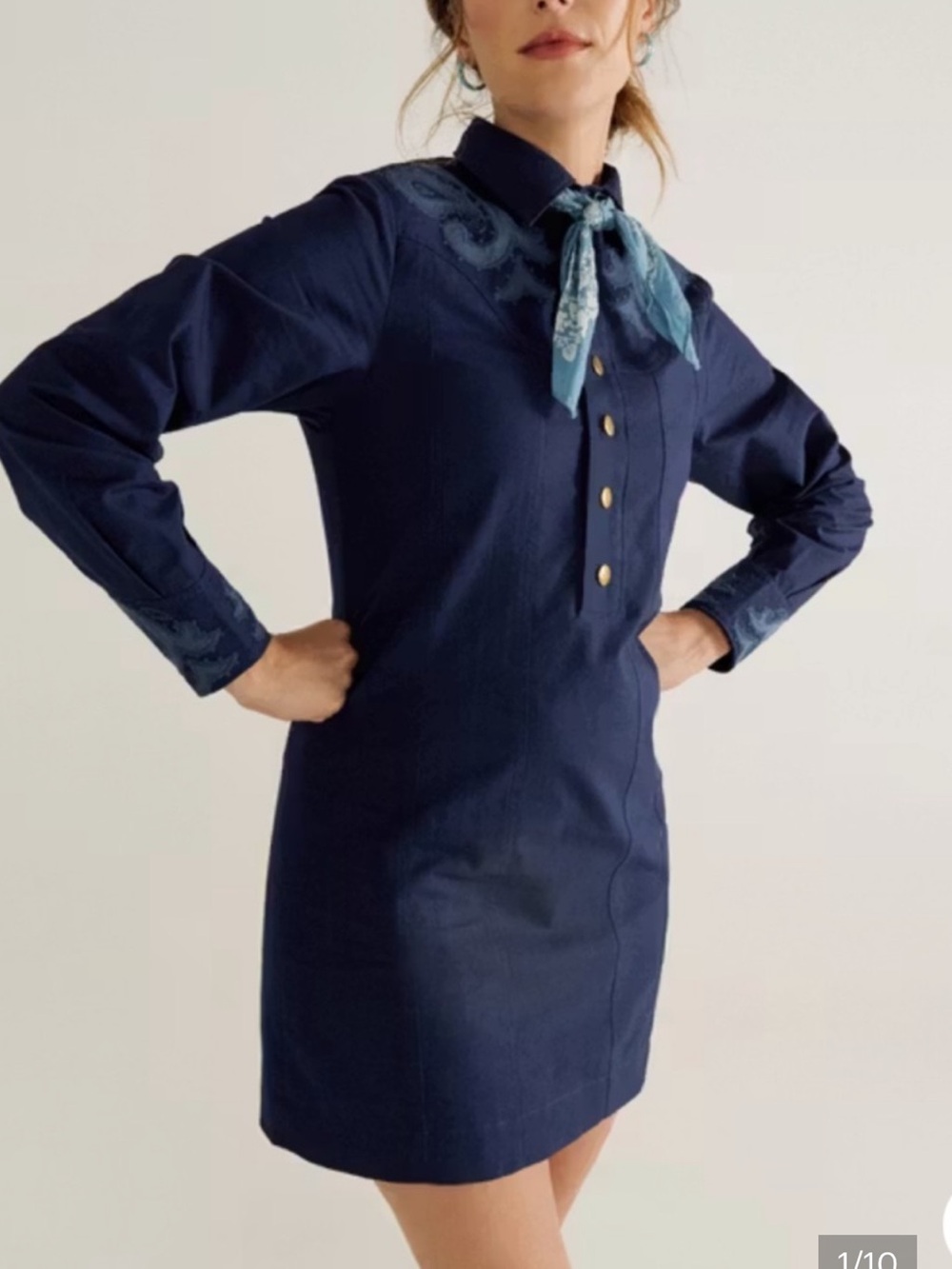 Women's Long Sleeve Applique Mini Dress, navy, size small
